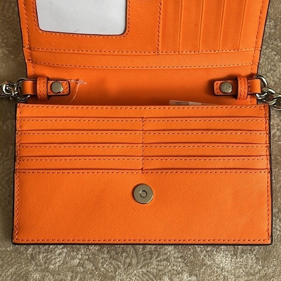 Brand New Calvin Klein Orange Wallet Organizer Crossbody Purse Silver Tone Chain - Picture 9 of 16